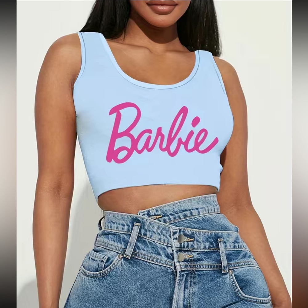 Barbie Baby Blue Scoop Neck Crop Top Barbiecore Pink Tank Small